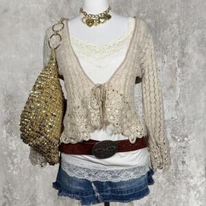 cozy cottage core knit tie front cardigan, so cute and flowy